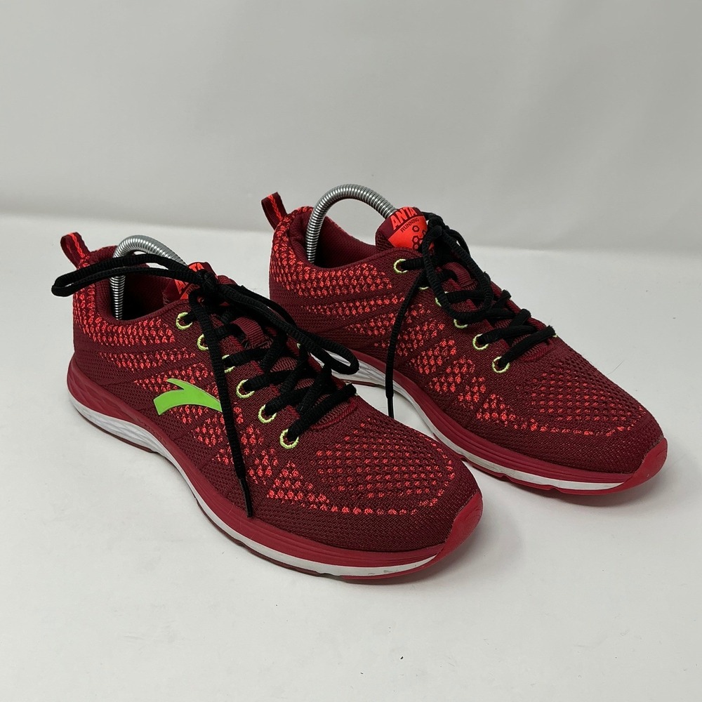Anta Running Shoes Womens‎ Size 8 Red Knit Athletic Sneakers EUC